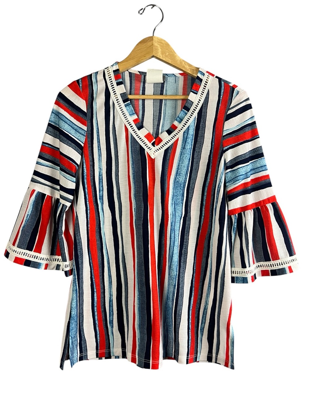 Zoe Red White & Blue Long Sleeve Striped Blouse July 4th Size SP